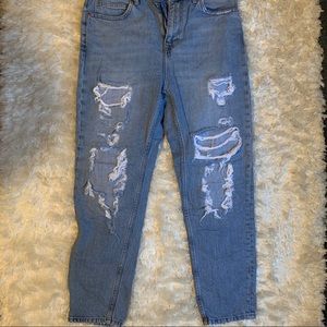 Medium Wash Ripped Mom Jeans Size 8